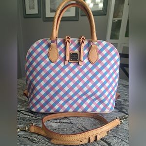 Dooney and Bourke Canvas Zip Zip Satchel, Blue/Pink Plaid, EUC